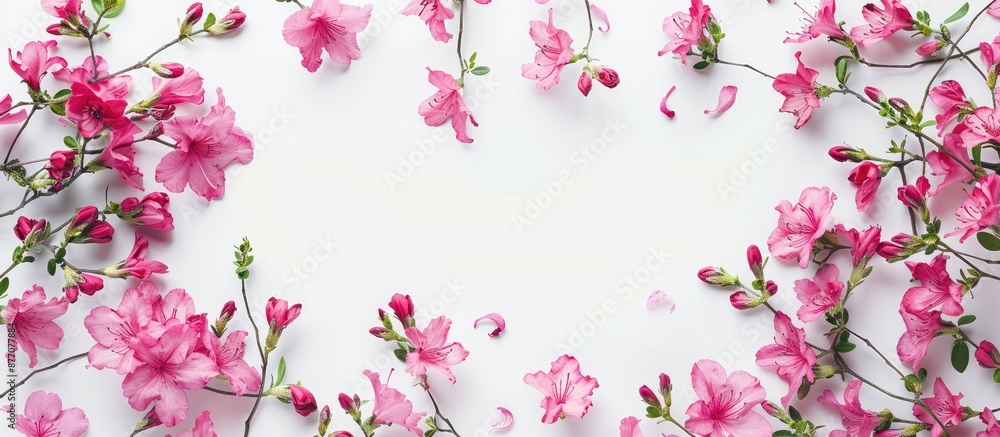 Poster studio view of blooming azalea on a white backdrop with copy space image.