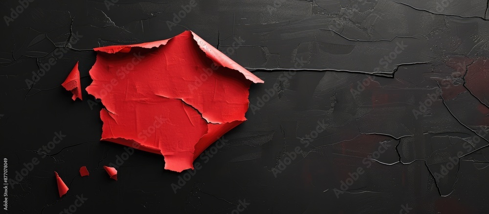 Poster a torn red hole with copy space image on a black background, suitable for a message or ad template.