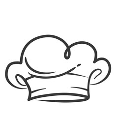 Chef hat hand drawn icon, contour catering service symbol. Funny toque for head of professional chef or baker. Restaurant, bakery and cooking recipe mascot, cookers cap icon vector illustration