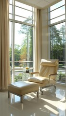 Relaxing chemotherapy treatment room with natural light, Healthcare, Patientcentered care