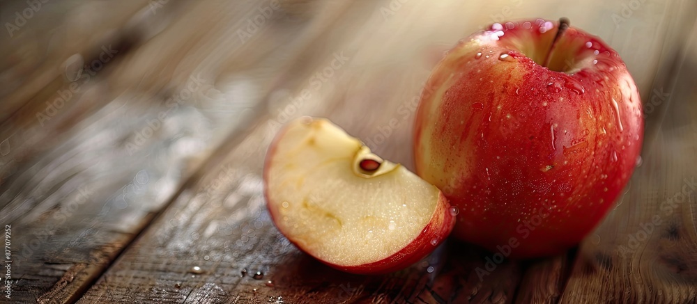 Poster a scrumptious apple sliced for baking displayed on a wooden table with a copy space image.