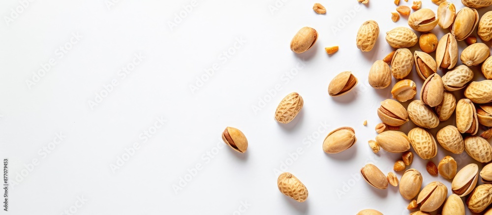 Poster isolated peanuts on a white background, ideal for a close-up snack nuts image with room for text, pe