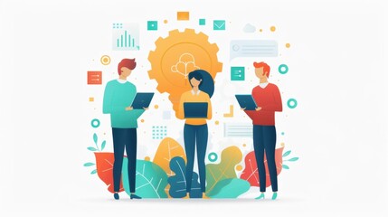 Problem-solving workshop, team tackling complex issues, flat design illustration