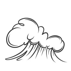 Sea or ocean wave with bubble foam icon, doodle marine tide. Retro simple beach surf due to strong currents and wind. Nature, mascot, hand drawn wave with splashes contour icon vector illustration