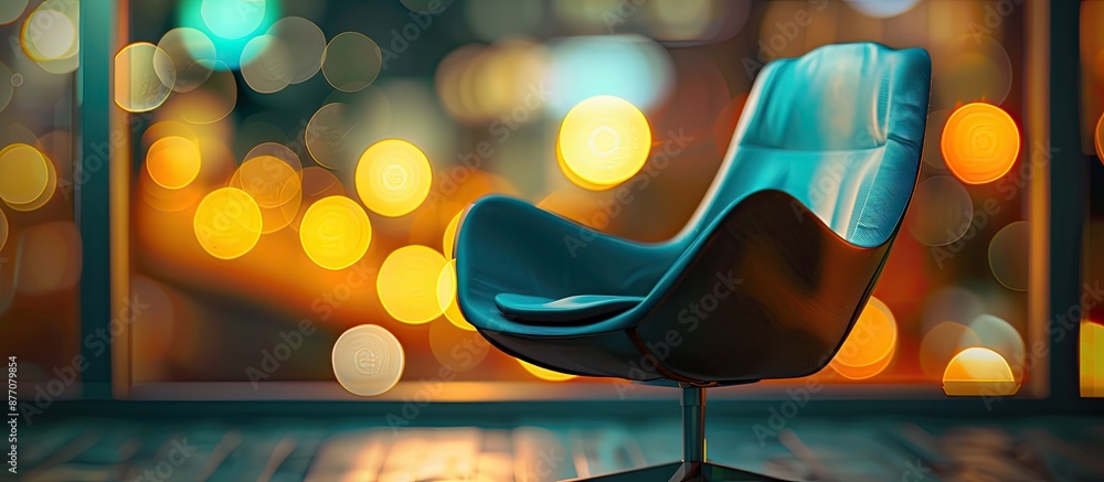 Poster Modern chair furniture in a blurred abstract background with bokeh effect around it, ideal for a copy space image.