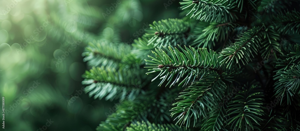 Poster close up of fluffy fir tree brunch with copy space image.