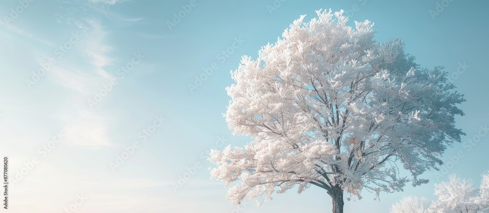 Aufkleber captivating winter scene showcasing a tree with snowy branches against a half-clear sky in the backg