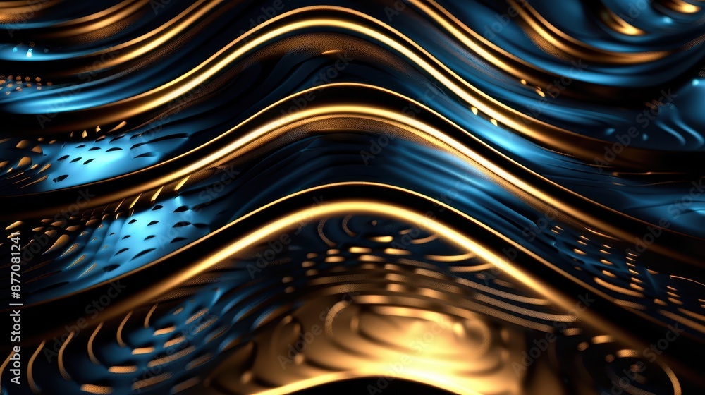 Poster a visually striking abstract image showcasing black and gold waves, designed to create a sense of de