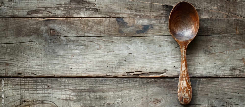 Poster rustic spoon in a creative design concept with copy space image for food ideas.