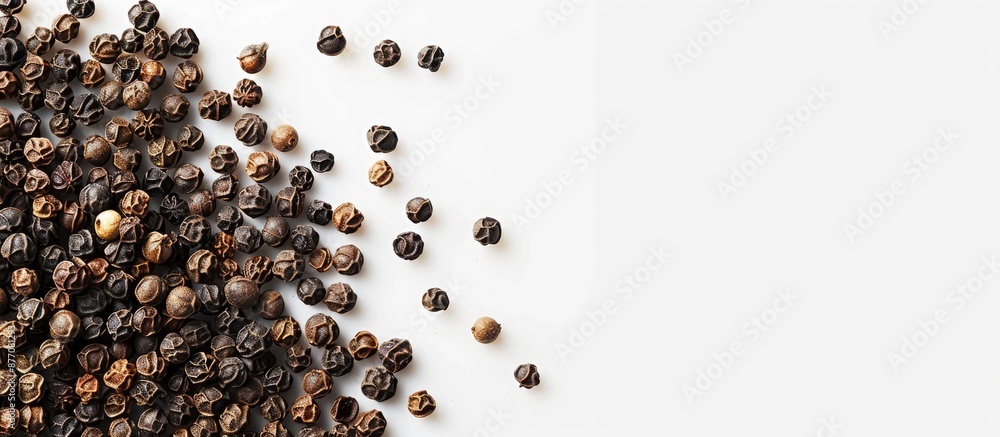 Aufkleber Black peppercorns with a white background providing ample space for additional content in the image.