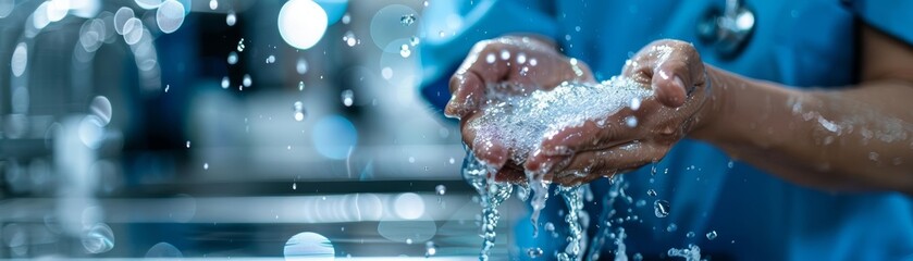 Fototapeta premium Healthcare worker washing hands, emphasizing hygiene, Healthcare, Clean care