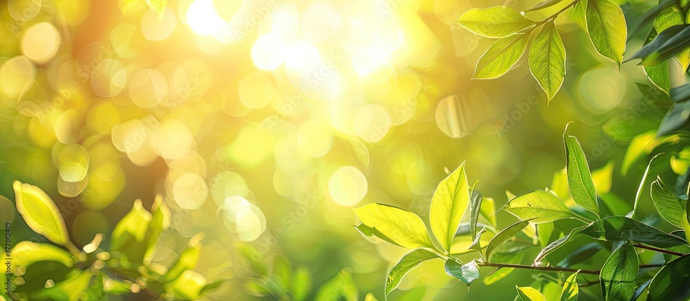 Aufkleber Blurred foliage and bright summer sunlight create a backdrop for text or ads with copy space image.