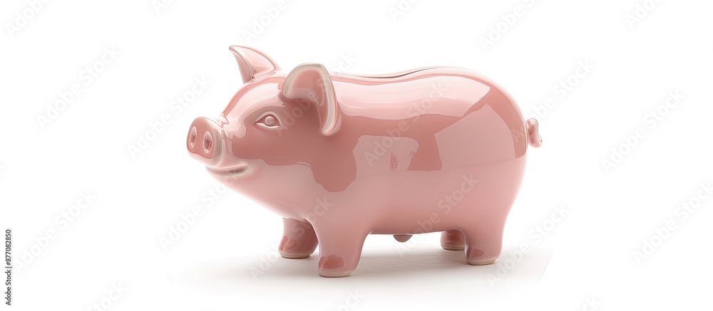 Poster Piggy bank shaped like a pig with white background and copy space image.
