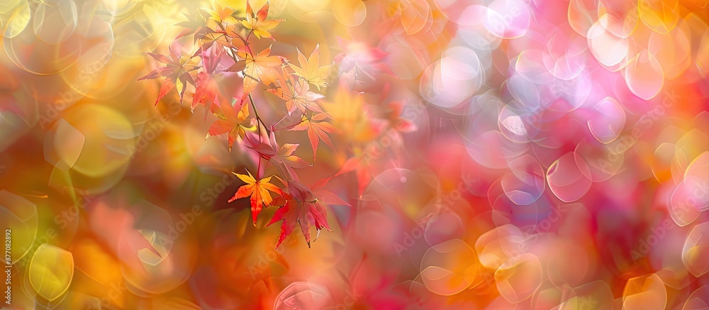 Poster Blurred, colorful maple leaves in autumn create a vibrant copy space image.