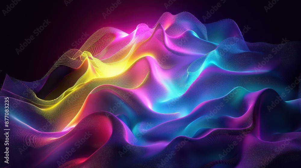 Poster a mesmerizing display of abstract, colorful waves of light flowing in a dynamic and fluid form, show