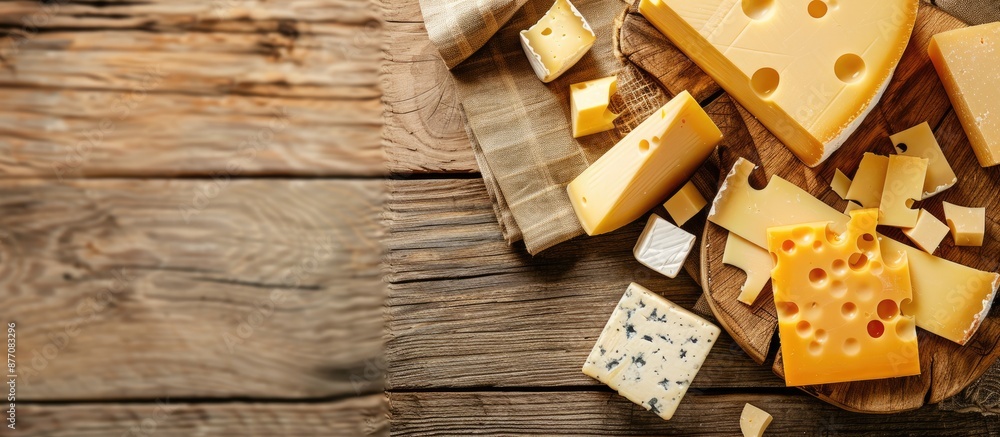 Poster Top-down view of cheese on a cutting board with ample space for additional images.