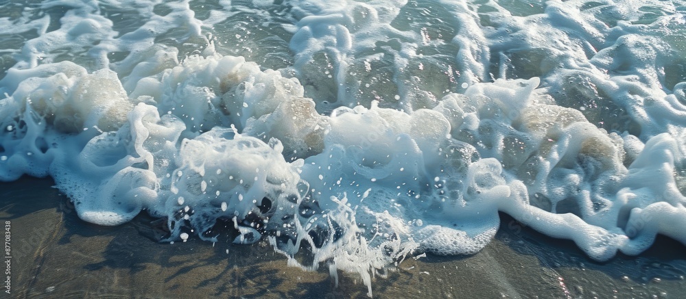 Poster Close-up of a foamy wave in a clear coastal sea/ocean with a copy space image.