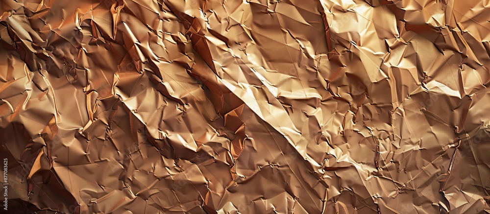 Poster shiny crumpled brown paper with a rough texture is blurred in the top view, serving as a cool backgr