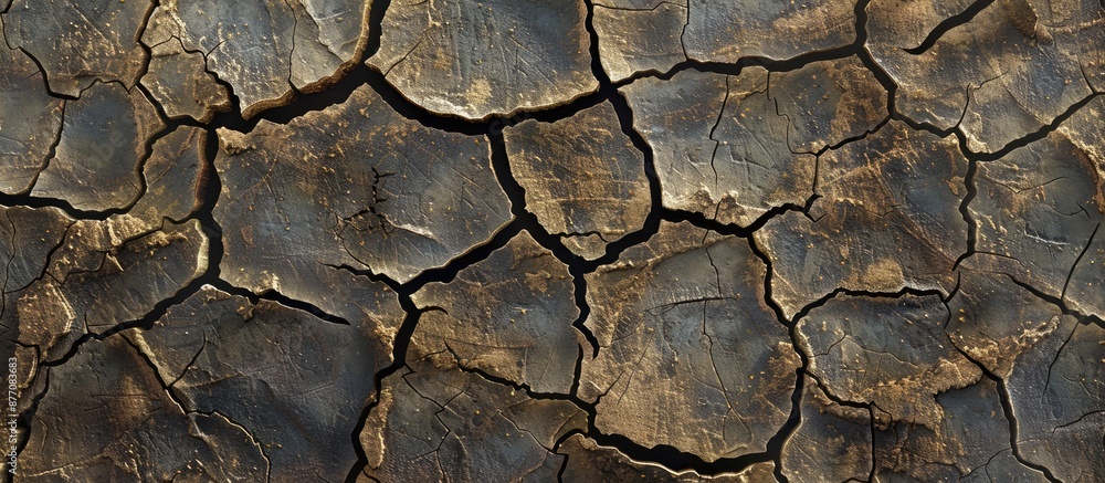 Poster Dry cracked earth surface pattern for background with copy space image.