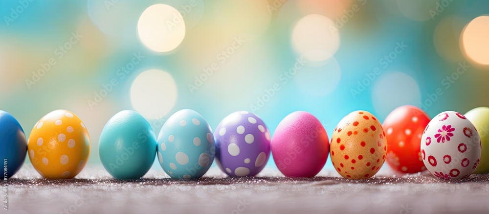 Aufkleber Shallow depth of field adds depth to the Easter-themed copy space image with colorful eggs.