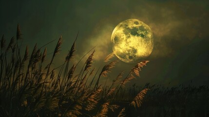 Fototapeta premium Minimalist moonlit night with yellow moon elegant composition in realistic photo