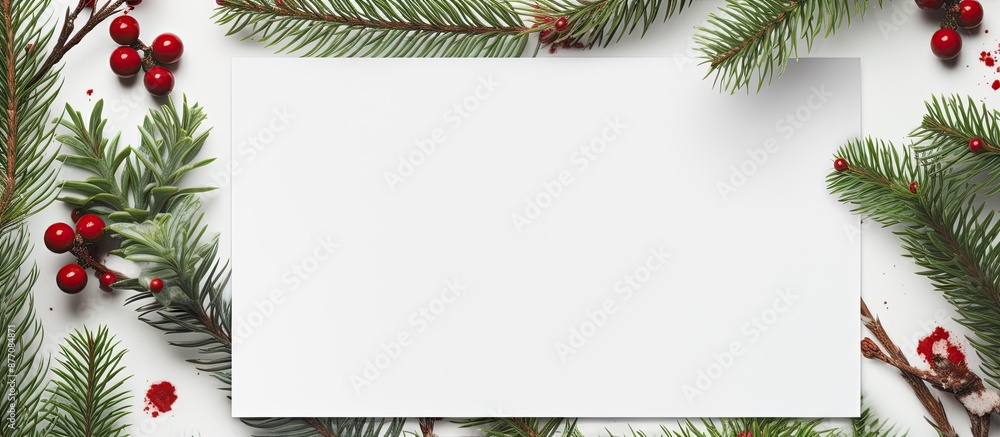 Poster festive christmas background with ample copy space image, showcasing a flat lay and top view. adorne