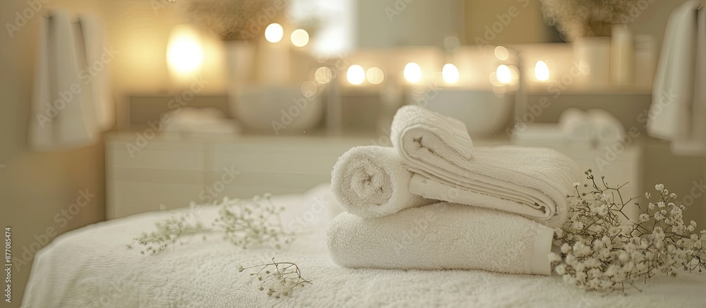 Poster white towel featured in a spa treatment with an inviting ambiance and a clean, elegant look combined