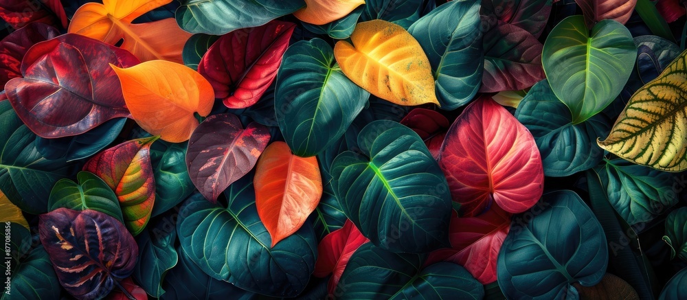 Poster nature concept with tropical green leaves texture background featuring colorful leaves a design with