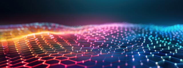 Obraz premium Reflective material, holographic connectivity innovation, dark background, sleek design