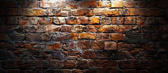 Indoor brick wall lit up, ideal for a copy space image.