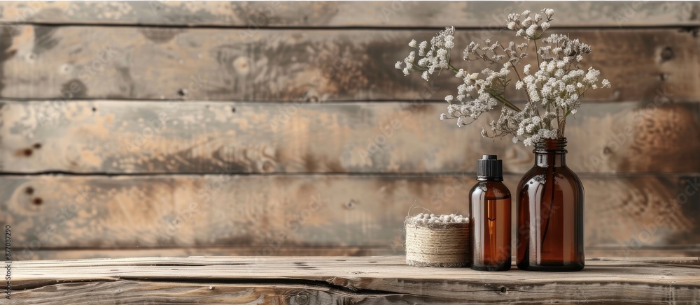 Poster Design element for product labeling and catalog print with a wooden background providing copy space image.