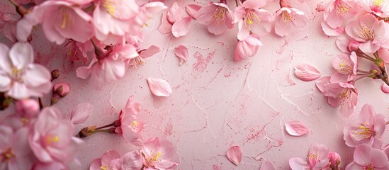 Cherry blossoms on a paper background with copy space image for text.