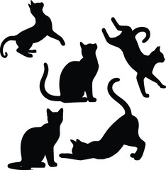 Hand-drawn animals set Flat design Cat silhouette vector