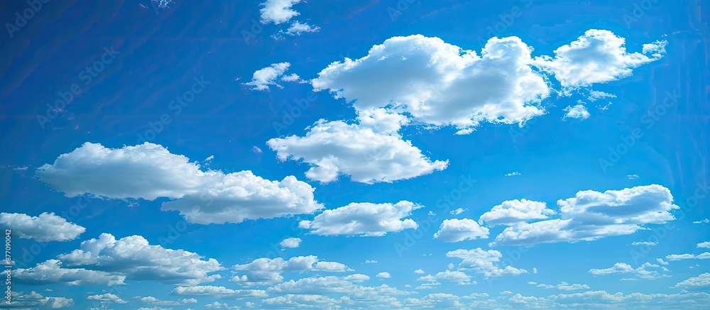 Poster Clouds on a blue sky background create a serene nature scene in this copy space image.