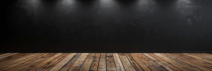 Dark Room with Wooden Floor and Black Wall