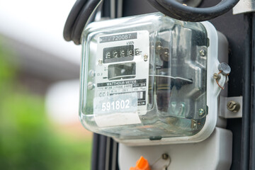 Electric measuring power meter for energy cost at home and office.