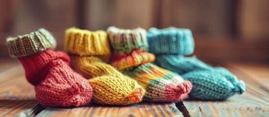 Nostalgic image of baby socks, hinting at family expansion, with room for writing - a perfect copy space image.