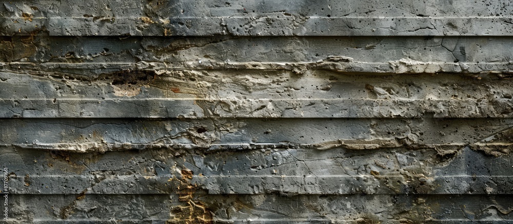 Poster stone wall with horizontal stripes covered in dirt, providing a textured background, featuring a spa
