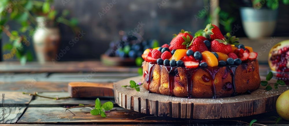 Aufkleber the delightful fruitcake with sweet fruits humbly presented in a beautiful setting with copy space i