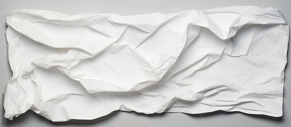 Poster crumpled white paper with a textured appearance against a plain background, suitable for placing tex