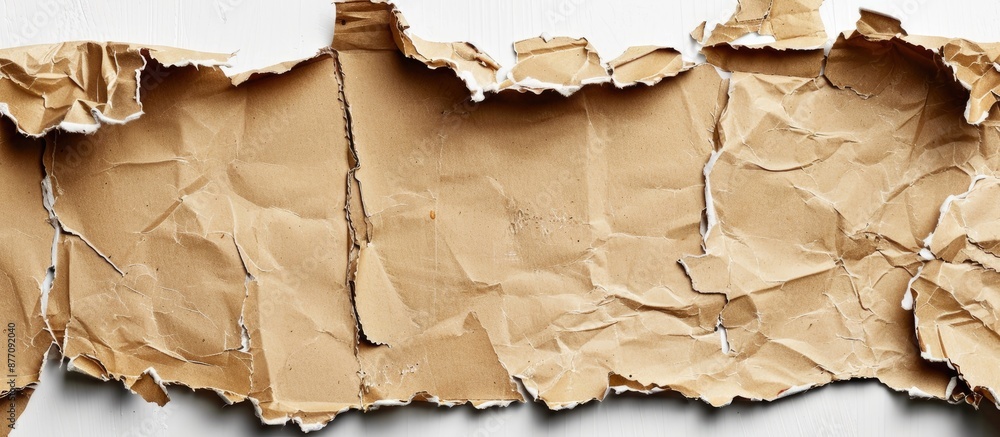 Aufkleber kraft cardboard piece with ragged edges on white backdrop, providing space for text or image.