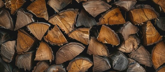 Plenty of firewood stacked up neatly with a copy space image.