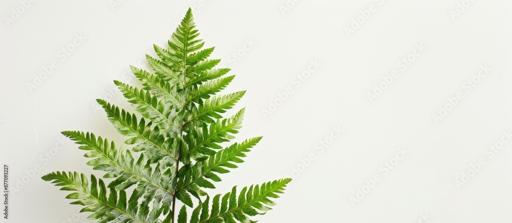 Aufkleber detailed close-up photo showcasing a single textured green fern on a white backdrop with ample space