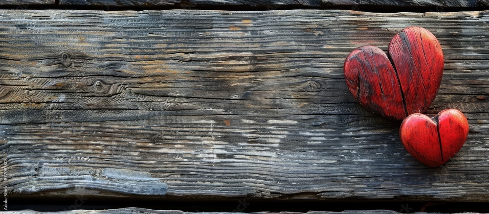 Poster Heart displayed on rustic wooden surface with empty space for additional elements, perfect as a copy space image.