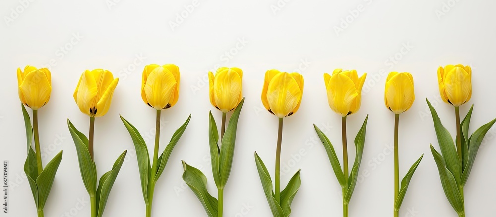 Aufkleber the top-down perspective displays a row of yellow tulips against a white backdrop, illustrating a co