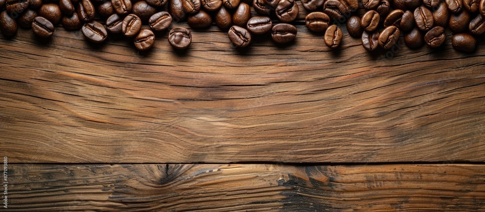 Aufkleber coffee beans displayed on a wooden surface with ample copy space image.