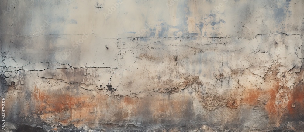 Poster A grungy concrete wall texture displaying stains and peeled layers in the background, suitable for a copy space image.