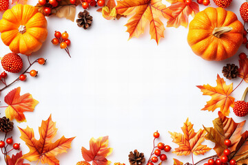 Vibrant Autumn Background with Copy Space Featuring Pumpkins and Leaves for Seasonal Design Projects
