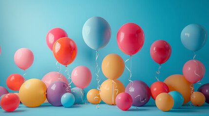 colorful different shaped balloons in blue backdrop 