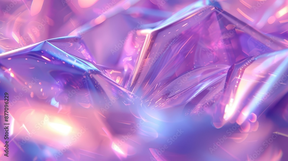 Aufkleber an artistic depiction of various shimmering crystal forms bathed in soft pastel lighting hues, creat